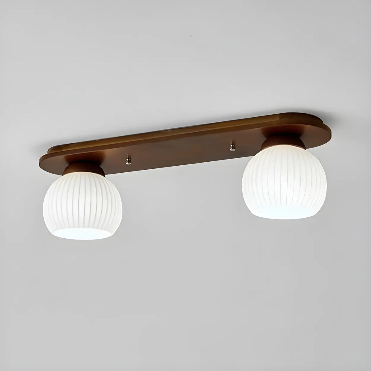 Natural Wooden Dome Glass Flush Mount Light 3-Light Image - 4