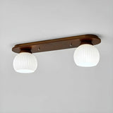 Natural Wooden Dome Glass Flush Mount Light 3-Light Image - 4