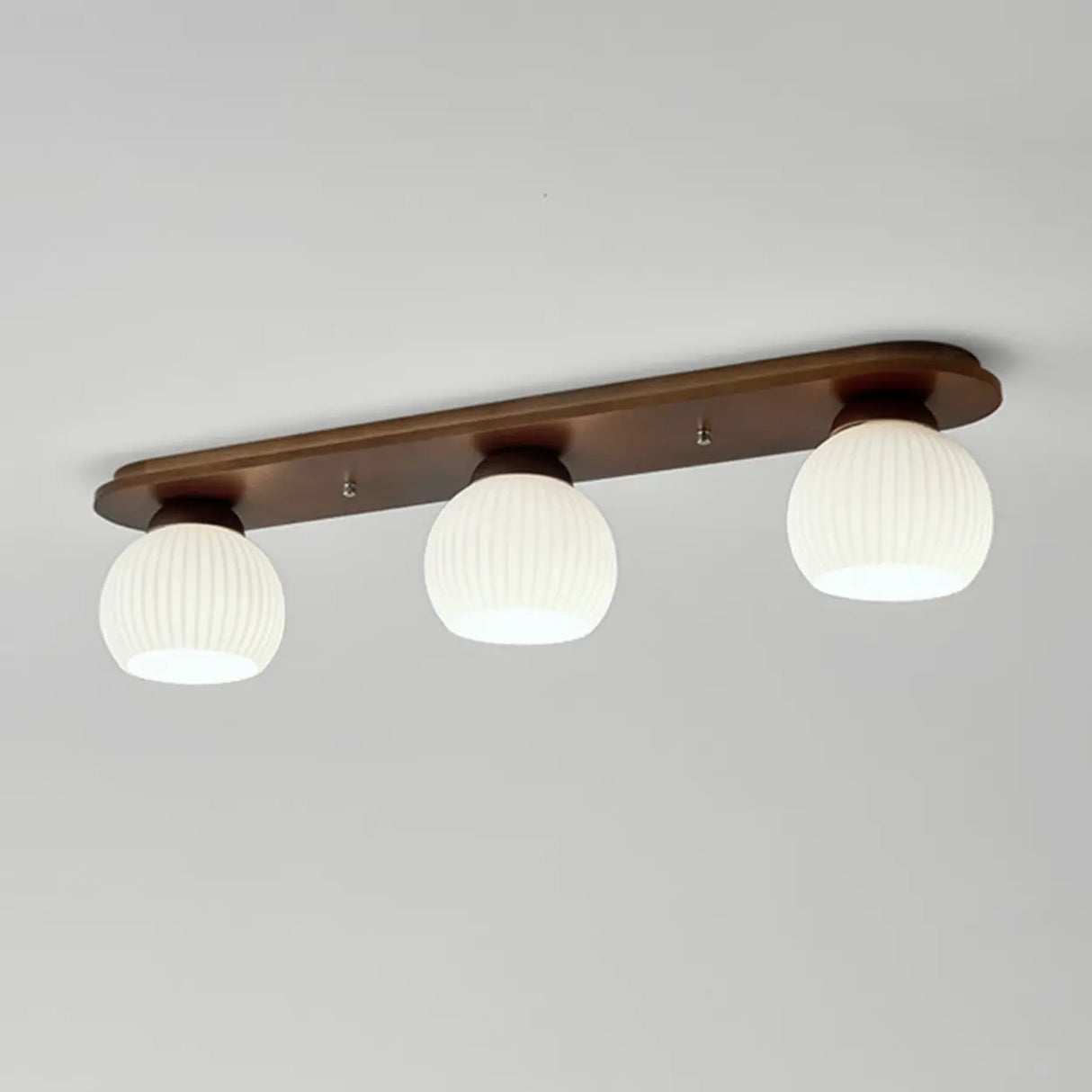 Natural Wooden Dome Glass Flush Mount Light 3-Light Image - 8