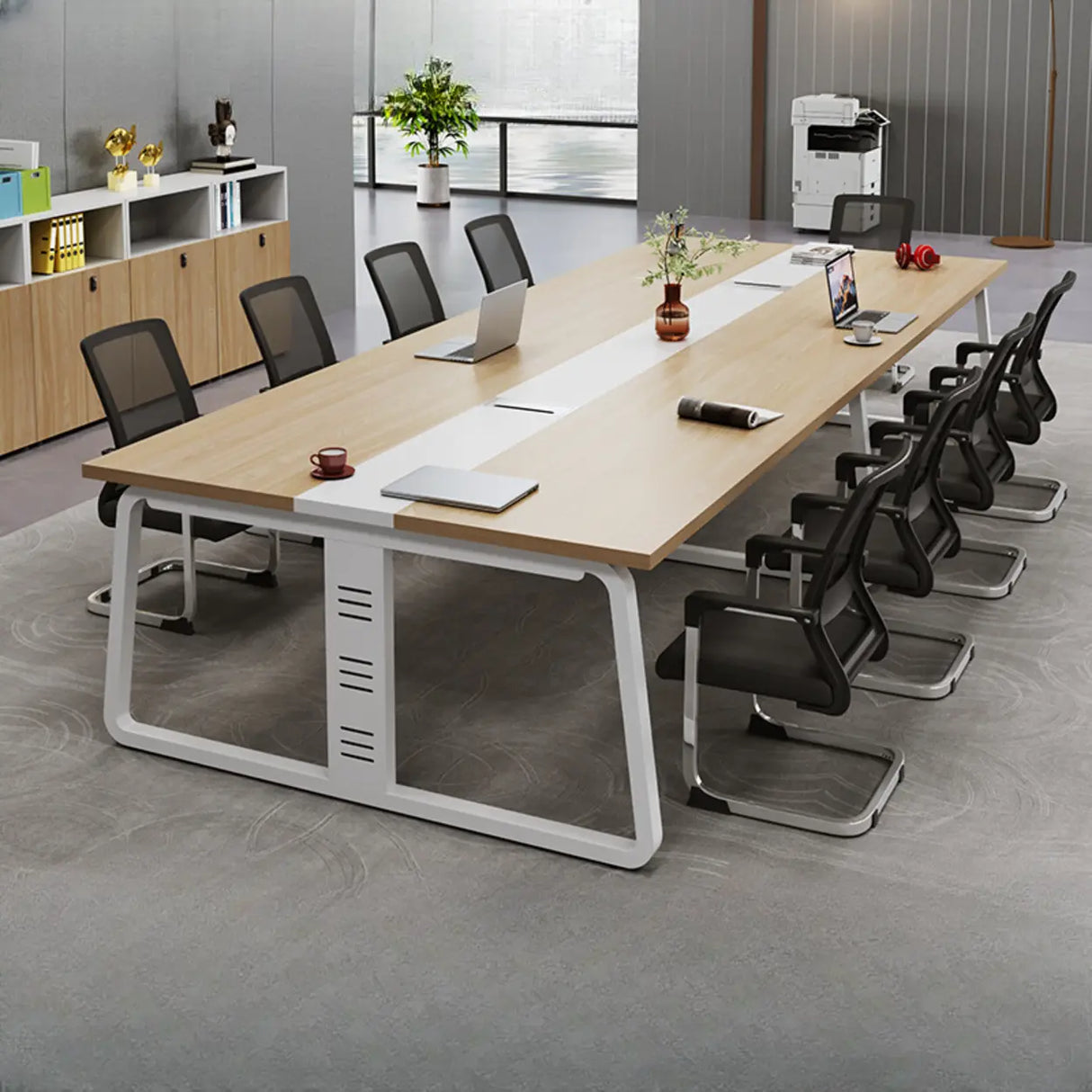 Natural Wooden Finish Ten Person Conference Desk  Image - 1