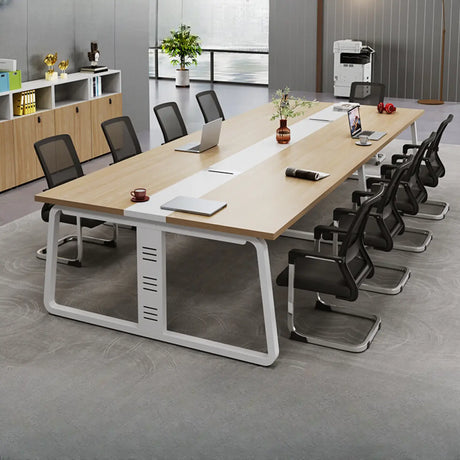 Natural Wooden Finish Ten Person Conference Desk  Image - 1