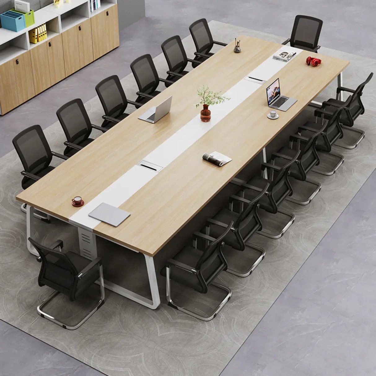 Natural Wooden Finish Ten Person Conference Desk  Image - 3