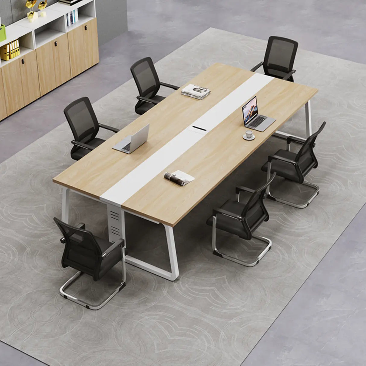 Natural Wooden Finish Ten Person Conference Desk  Image - 6