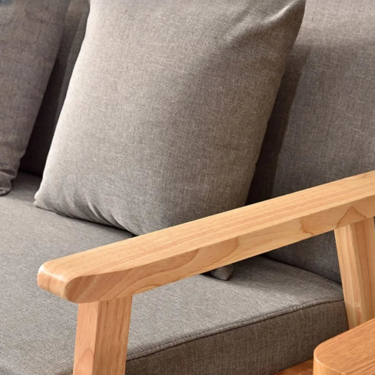 Natural Wooden Frame Grey Fabric Sofa Seating Group Image - 15