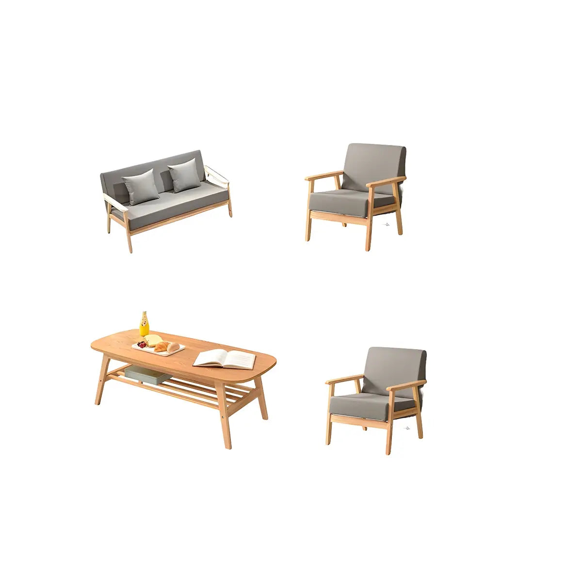 Natural Wooden Frame Grey Fabric Sofa Seating Group Image - 17