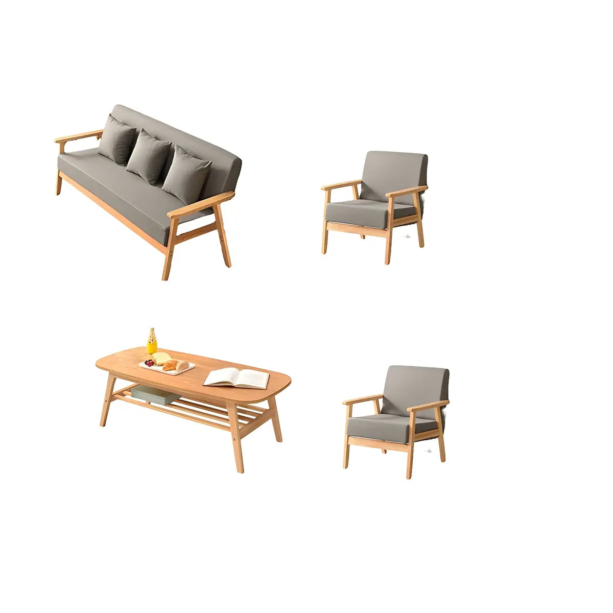 Natural Wooden Frame Grey Fabric Sofa Seating Group Image - 20