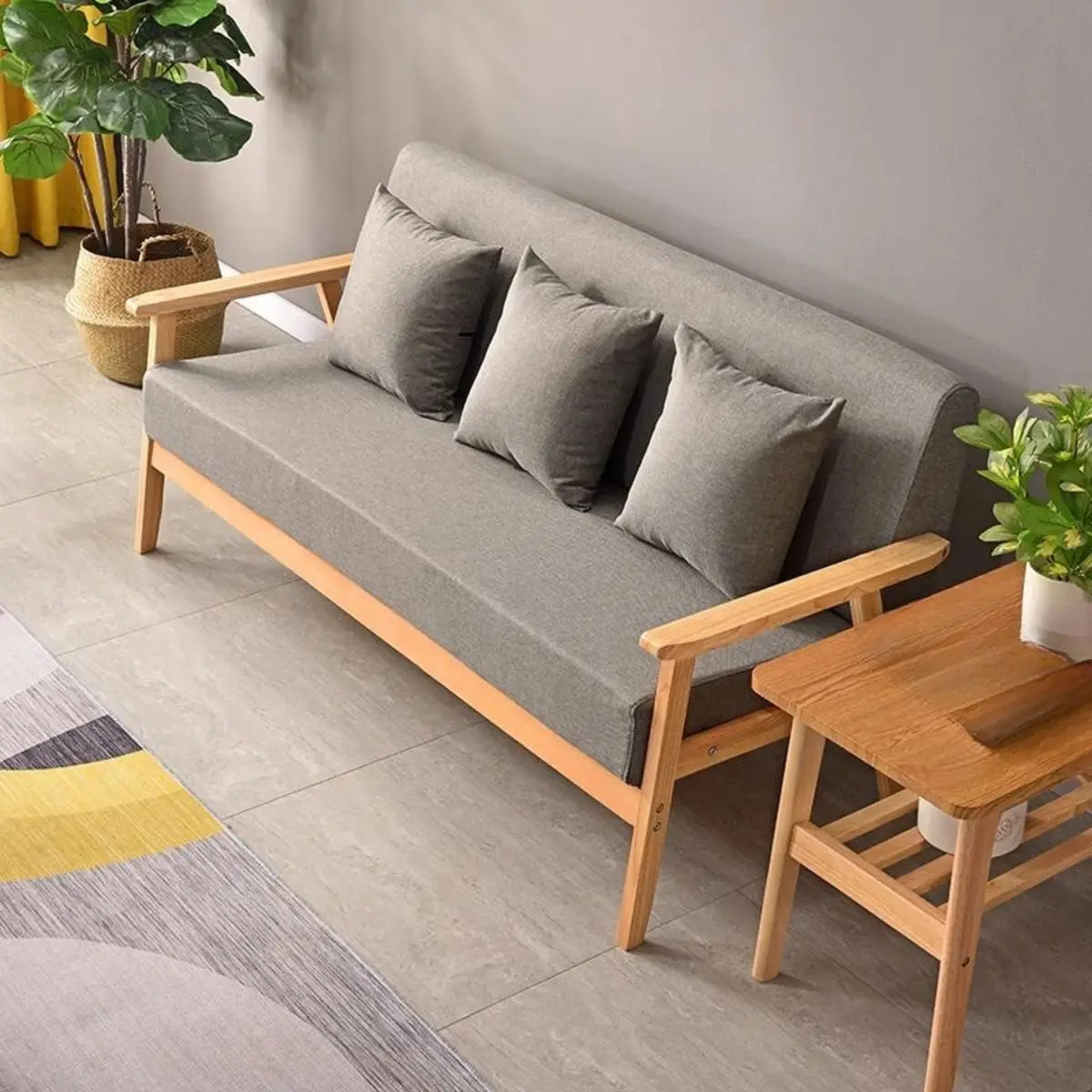 Natural Wooden Frame Grey Fabric Sofa Seating Group Image - 4