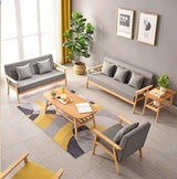 Natural Wooden Frame Grey Fabric Sofa Seating Group Image - 6