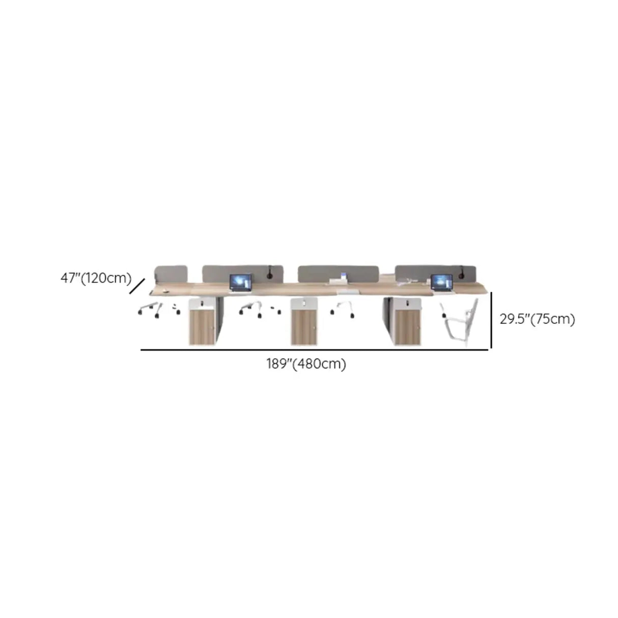 Natural Wooden Multi-person Computer Desk with Drawers Image - 15