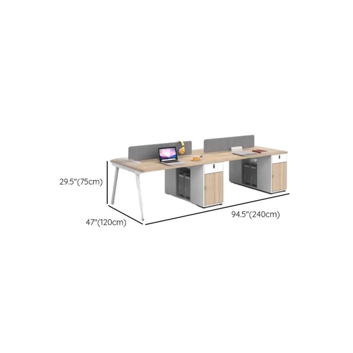 Natural Wooden Multi-person Computer Desk with Drawers 