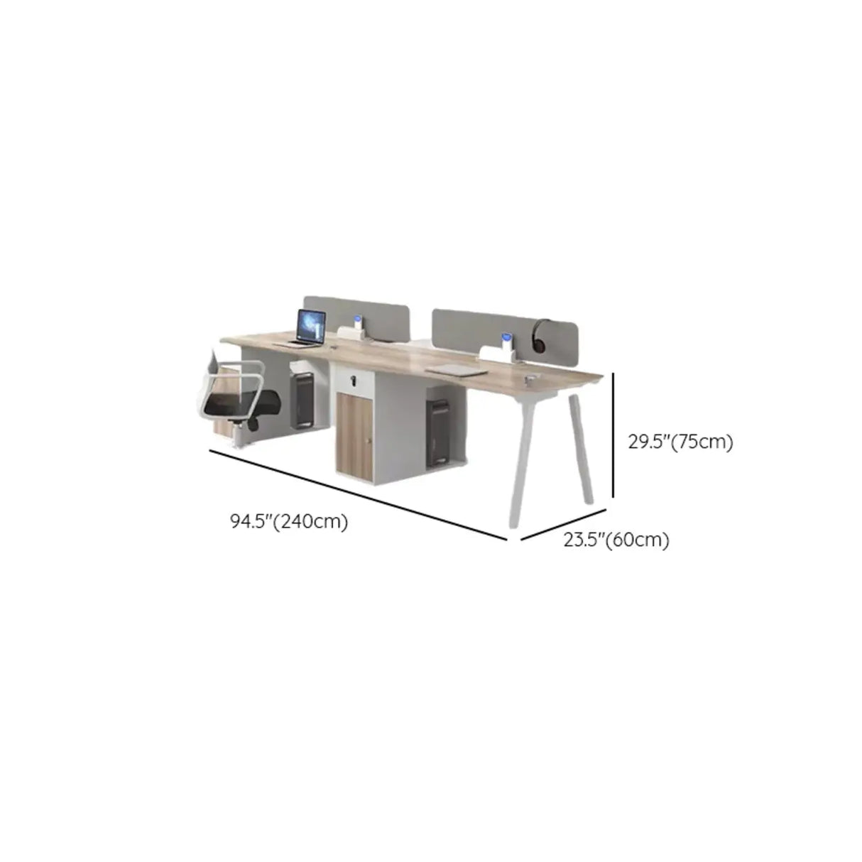 Natural Wooden Multi-person Computer Desk with Drawers Image - 14