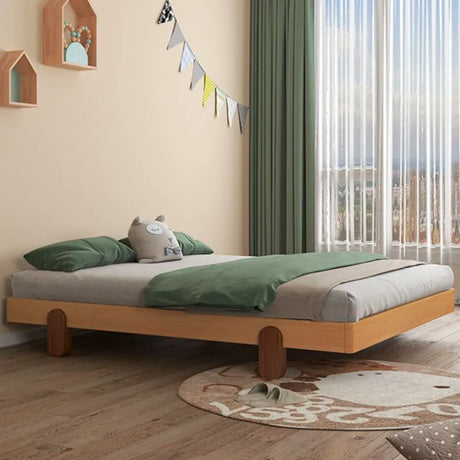 Natural Wooden Queen Minimalist Platform Panel Bed Image - 1
