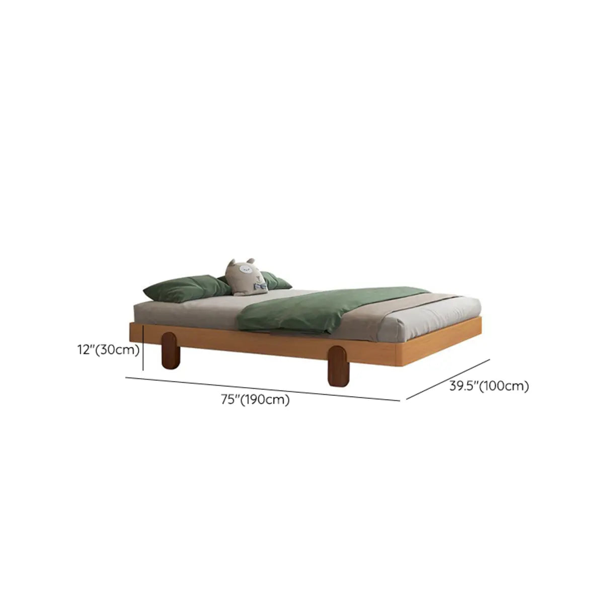 Natural Wooden Queen Minimalist Platform Panel Bed Image - 12