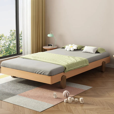 Natural Wooden Queen Minimalist Platform Panel Bed Image - 2