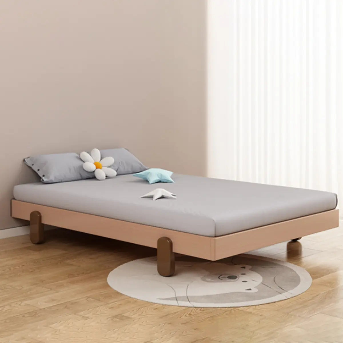 Natural Wooden Queen Minimalist Platform Panel Bed Image - 3