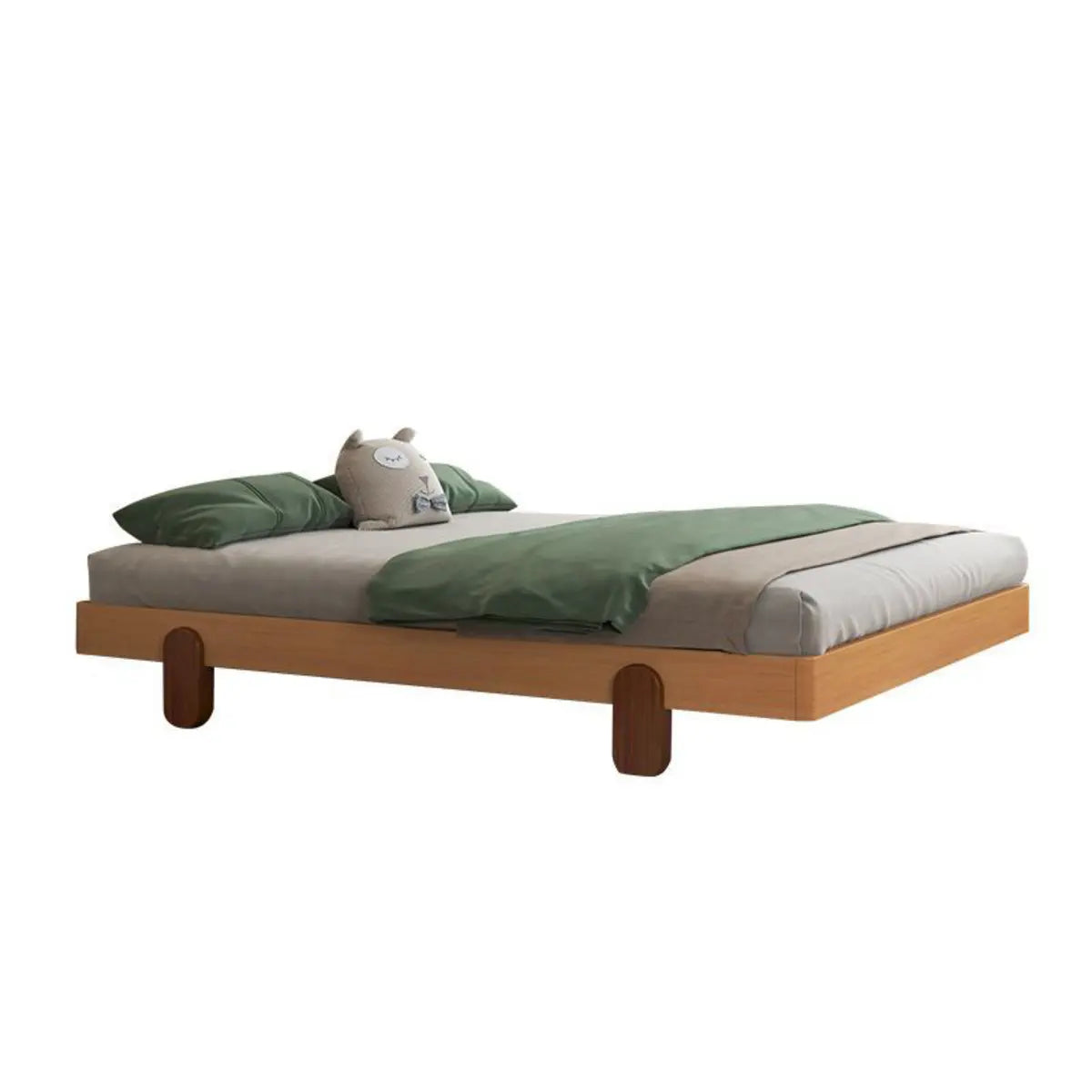 Natural Wooden Queen Minimalist Platform Panel Bed Image - 5