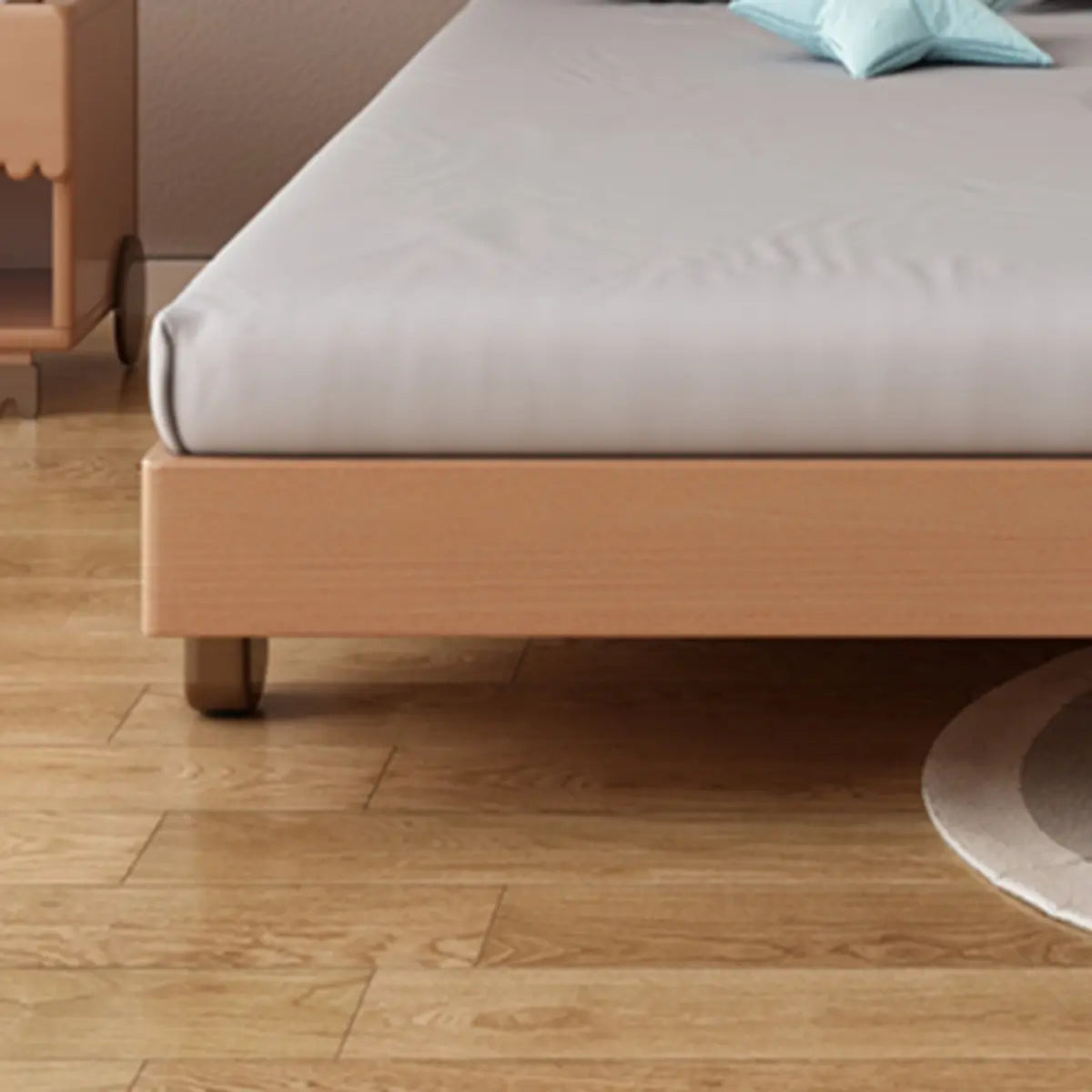 Natural Wooden Queen Minimalist Platform Panel Bed Image - 6