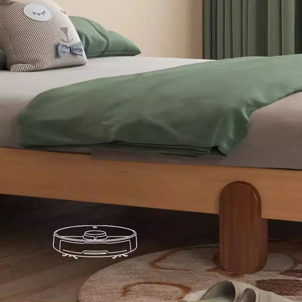 Natural Wooden Queen Minimalist Platform Panel Bed Image - 7