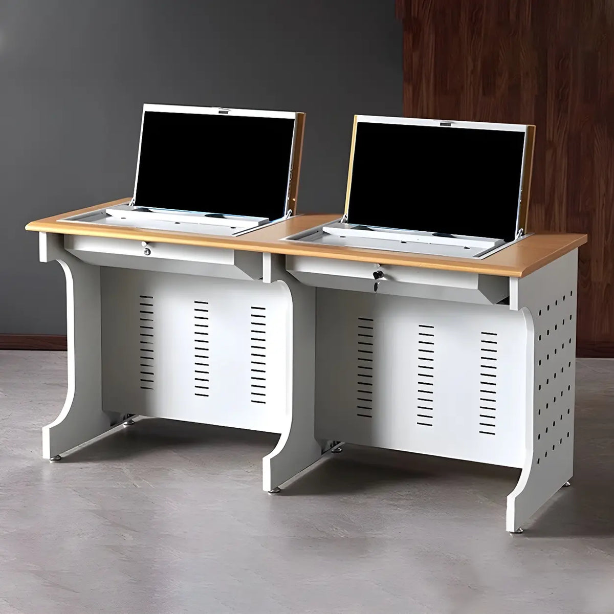 Natural Wooden White Sled Base Double Computer Desk – Homebaa