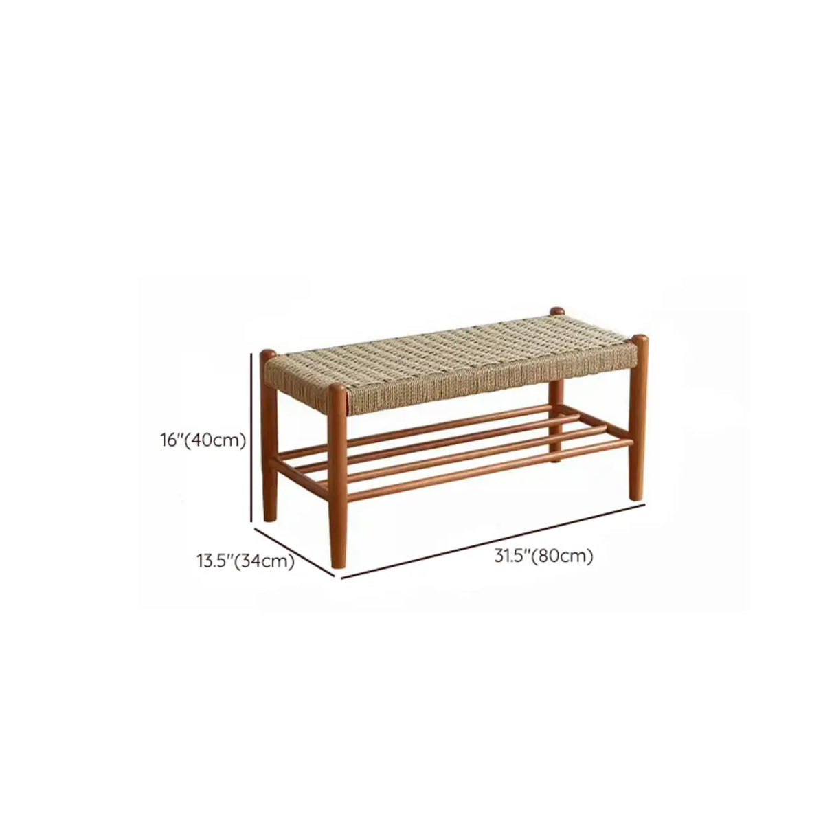 Natural Woven Entryway Bench with Shoe Storage Shelf Image - 12