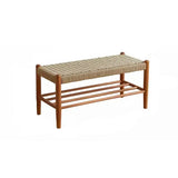 Natural Woven Entryway Bench with Shoe Storage Shelf Image - 6