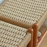 Natural Woven Entryway Bench with Shoe Storage Shelf Image - 7