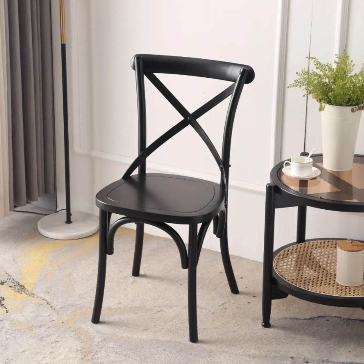 Natural Woven Wooden Cross-Back Beech Dining Chair Image - 15