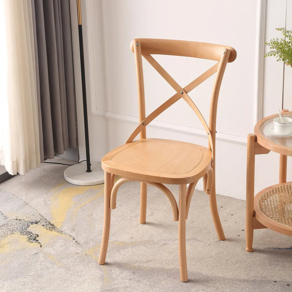 Natural Woven Wooden Cross-Back Beech Dining Chair Image - 2
