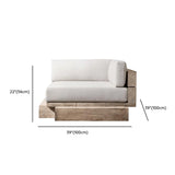 Neutral Beige Teak Symmetrical Upholstered Cushions Sofa Image - 12