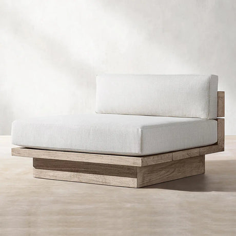 Neutral Beige Teak Symmetrical Upholstered Cushions Sofa Image - 2