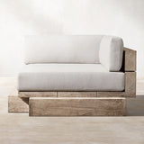 Neutral Beige Teak Symmetrical Upholstered Cushions Sofa Image - 3
