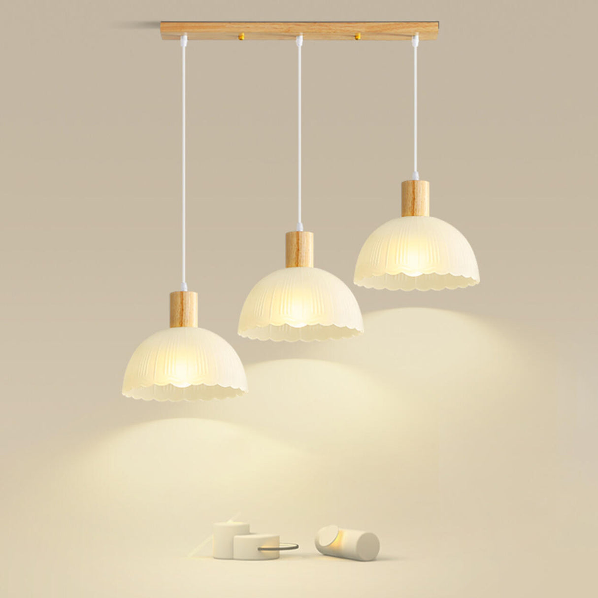 Nordic 3-Light Scalloped Dome Island Pendant Light Image - 1