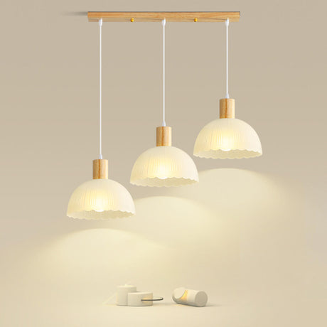 Nordic 3-Light Scalloped Dome Island Pendant Light Image - 1