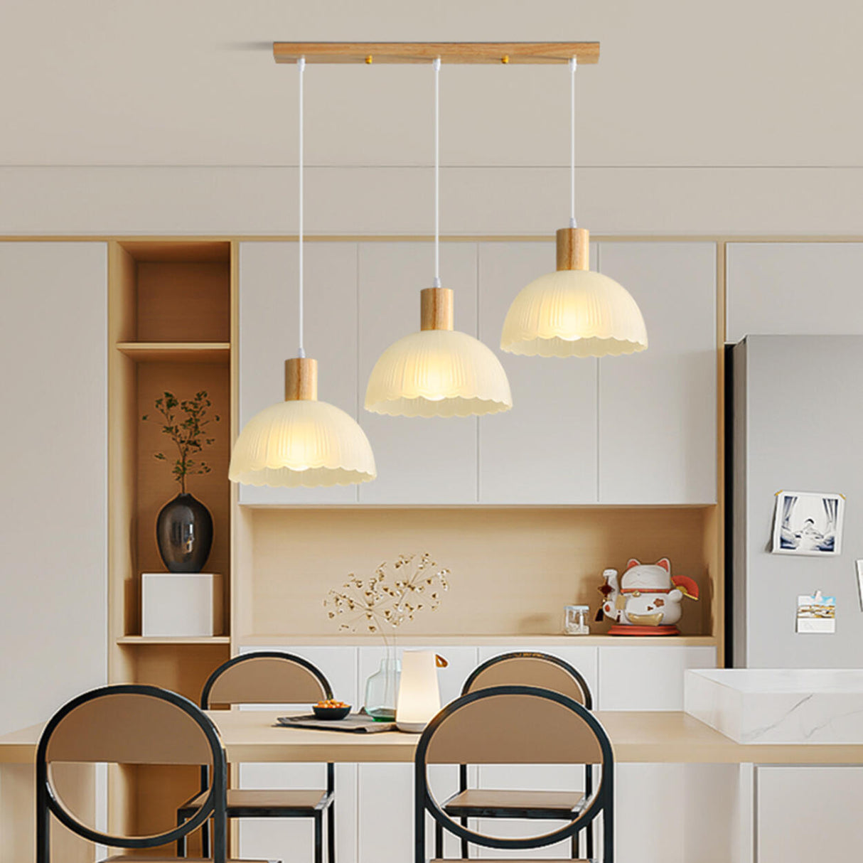 Nordic 3-Light Scalloped Dome Island Pendant Light Image - 16