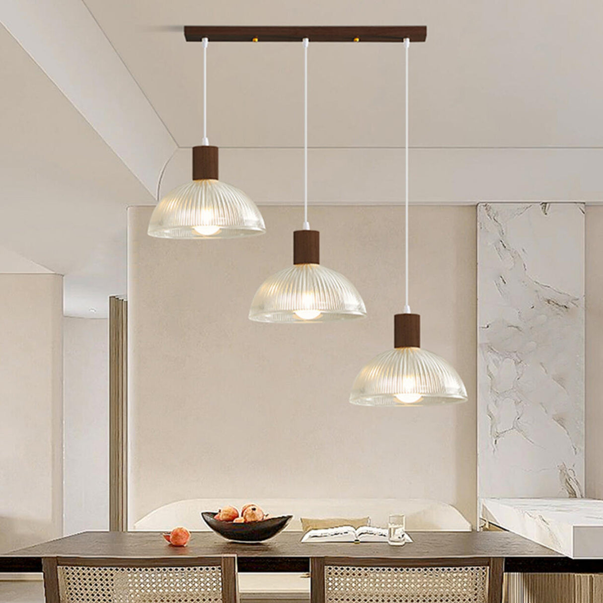 Nordic 3-Light Scalloped Dome Island Pendant Light Image - 17