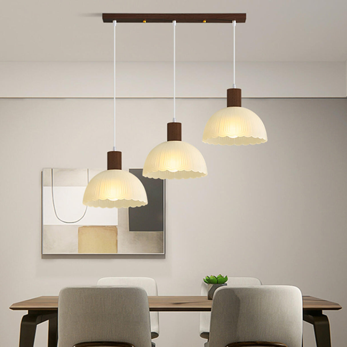 Nordic 3-Light Scalloped Dome Island Pendant Light Image - 18