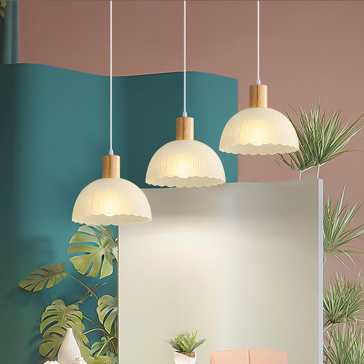 Nordic 3-Light Scalloped Dome Island Pendant Light Image - 19