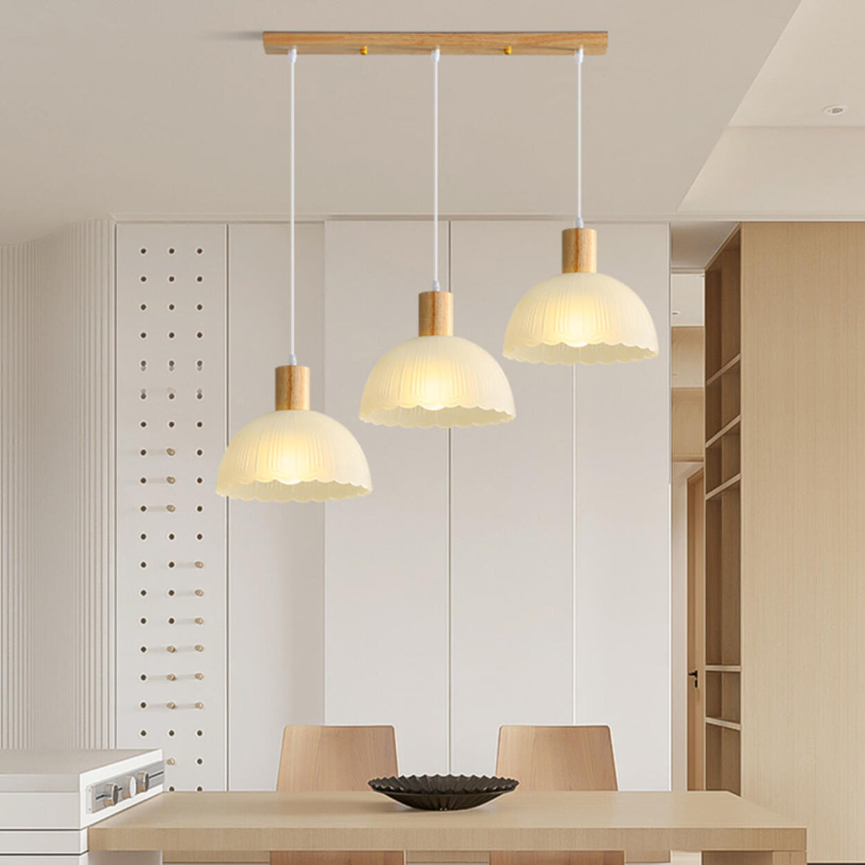 Nordic 3-Light Scalloped Dome Island Pendant Light Image - 3