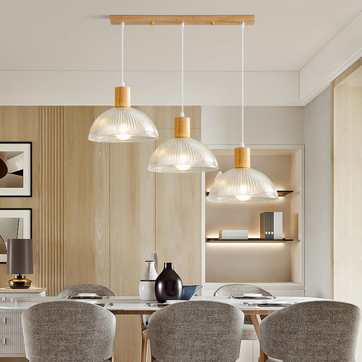 Nordic 3-Light Scalloped Dome Island Pendant Light Image - 6