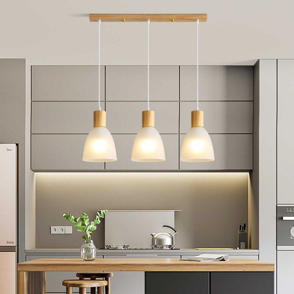Nordic 3-Light Scalloped Dome Island Pendant Light Image - 7