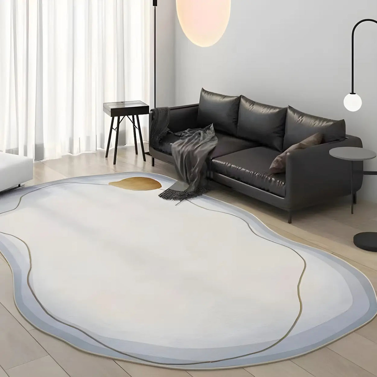 Nordic Abstract Rug Polyester Gray Anti-Slip Carpet Image - 5