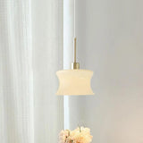 Nordic Bedroom White Resin Curved Cylinder Pendant Light Image - 1
