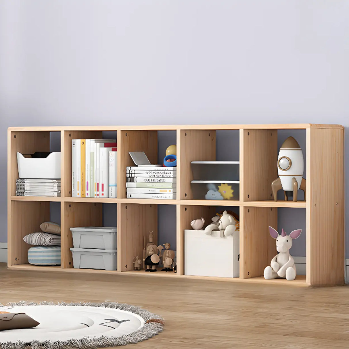 Nordic Cocoa Wood Rectangular Horizontal Open Bookcase Image - 16