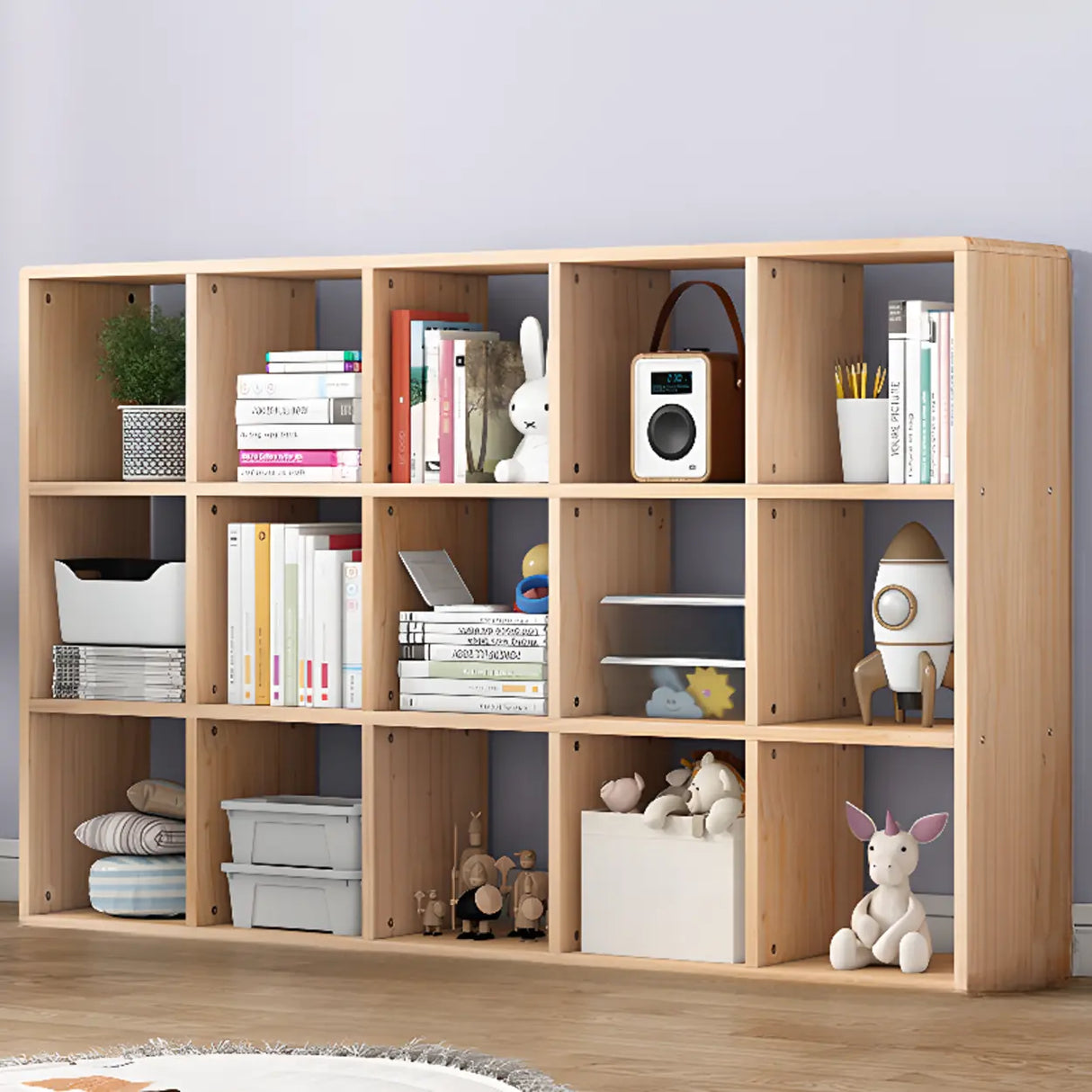 Nordic Cocoa Wood Rectangular Horizontal Open Bookcase Image - 20