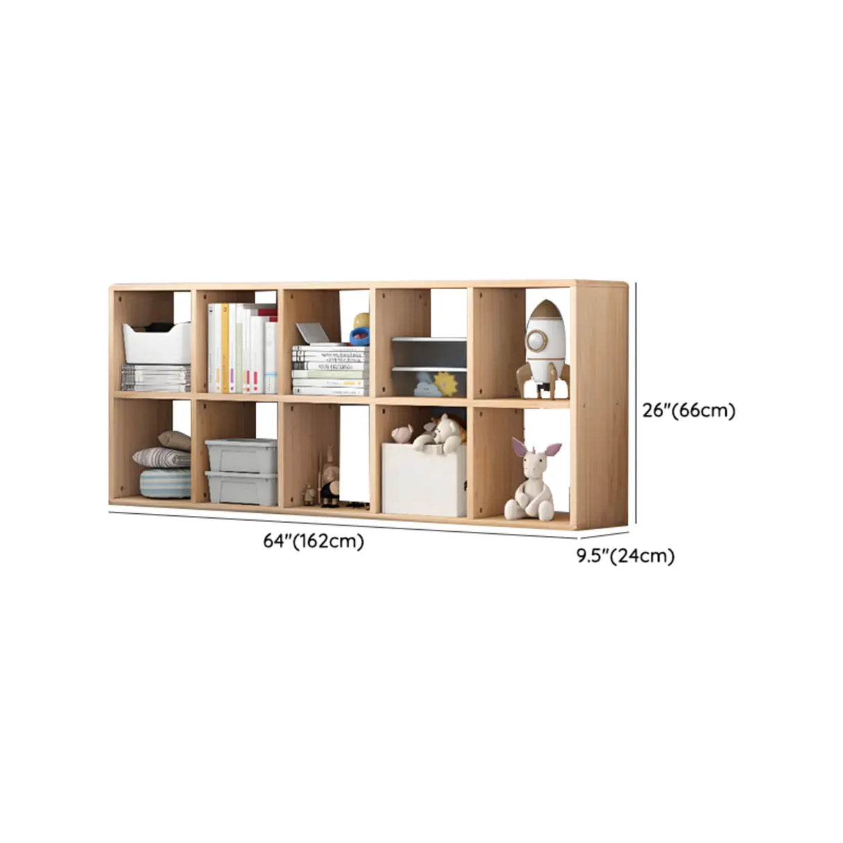 Nordic Cocoa Wood Rectangular Horizontal Open Bookcase Image - 40