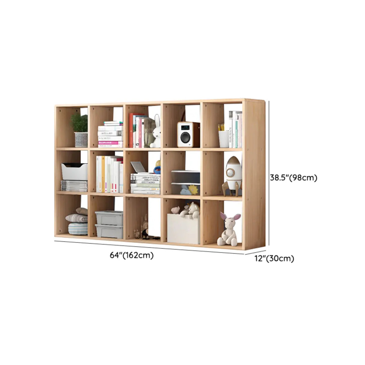 Nordic Cocoa Wood Rectangular Horizontal Open Bookcase Image - 41