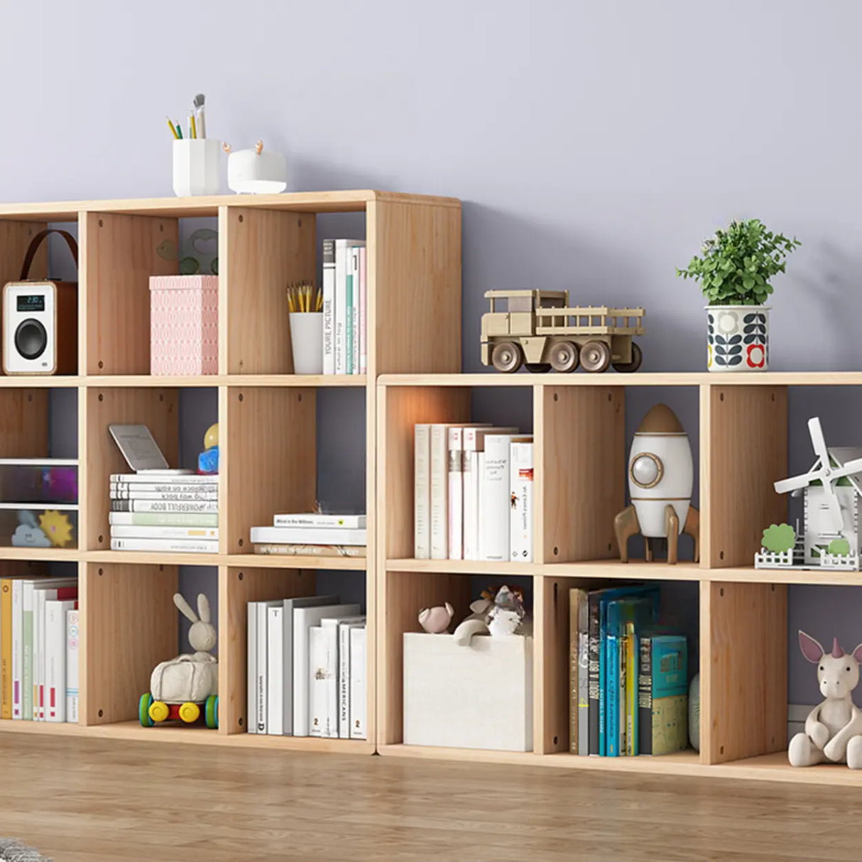 Nordic Cocoa Wood Rectangular Horizontal Open Bookcase Image - 9