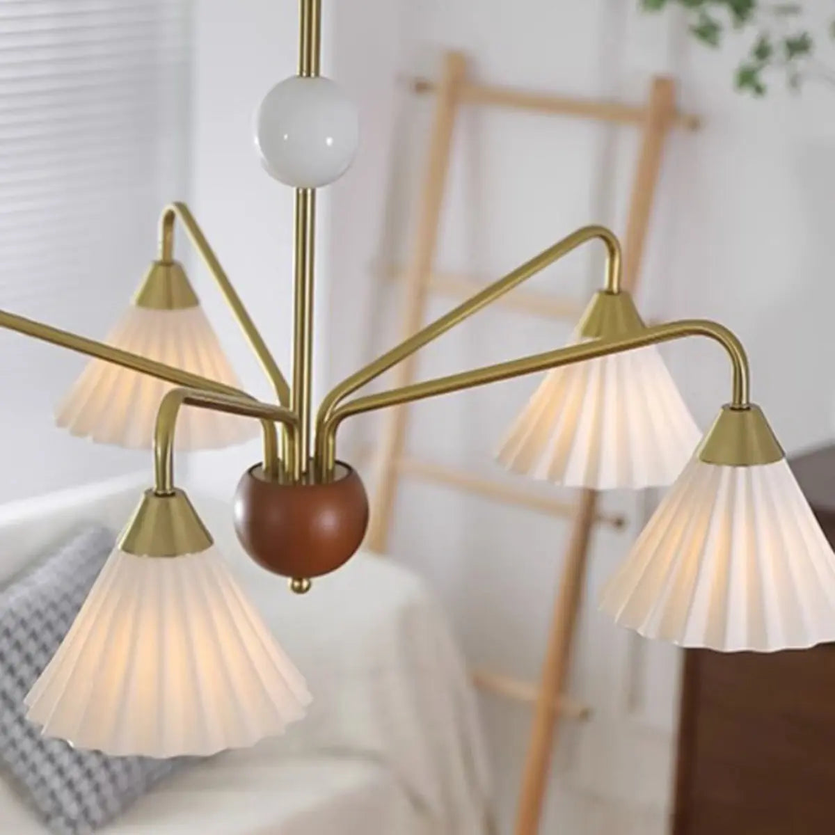 Nordic Cone Ceramics Living Room White 5-Light Chandelier Image - 10
