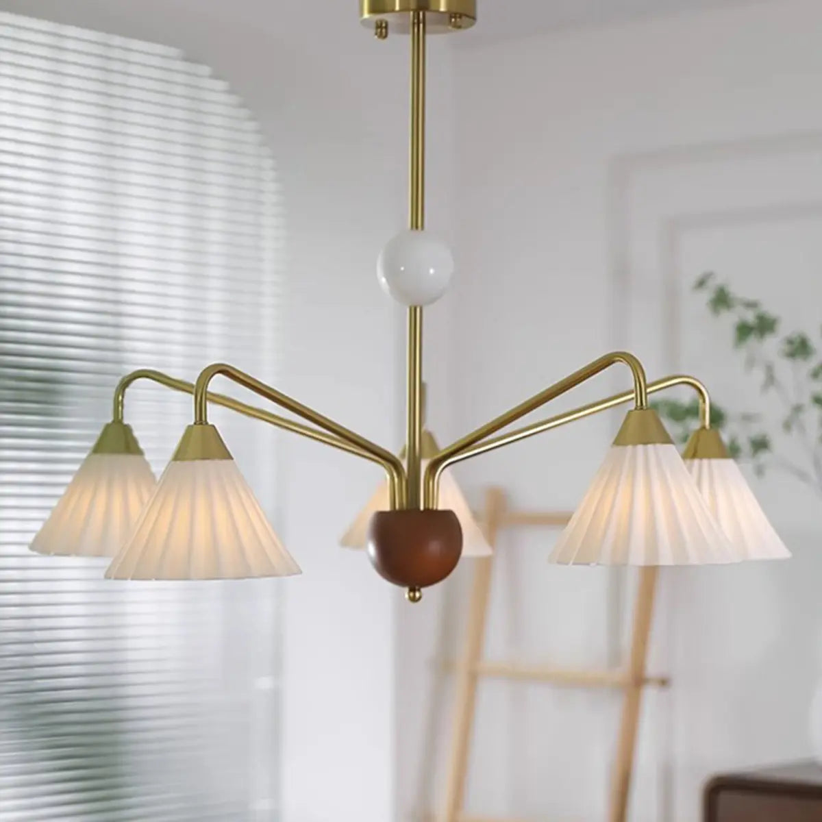Nordic Cone Ceramics Living Room White 5-Light Chandelier Image - 11