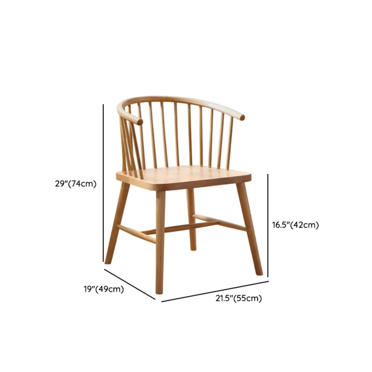 Nordic Curved Natural Wood Windsor Back Dining Chair 